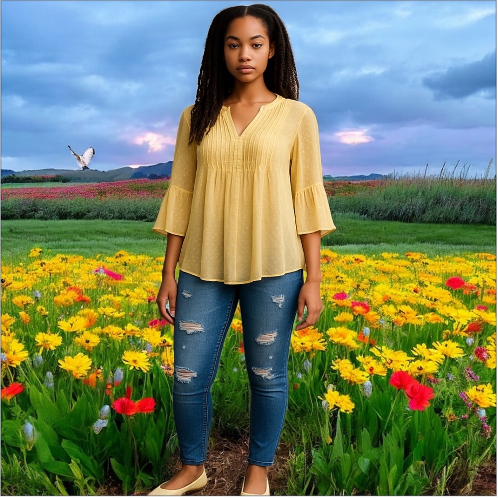 Charter club pretty sunny yellow baby doll style top!